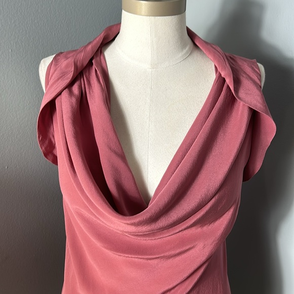 J. Crew Silk Rose Color Pink Women's Elegant Cowl Neck Sleeveless Solid Blouse S - Picture 4 of 8